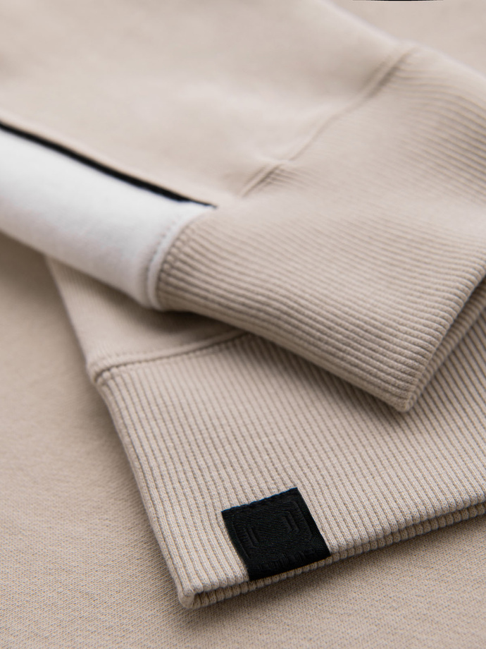 Men's cotton hoodie with contrasting elements - beige V2 OM-SSNZ-0225