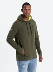 Hanorac cu glugă pentru bărbați cu buzunar cu fermoar - olive V2 OM-SSNZ-22FW-006