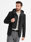 Men's jacket with high collar and hood - black V2 OM-BLZB-0133