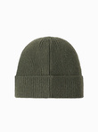 Men's knitted beanie cap with patch - olive V4 OM-ACWH-0123