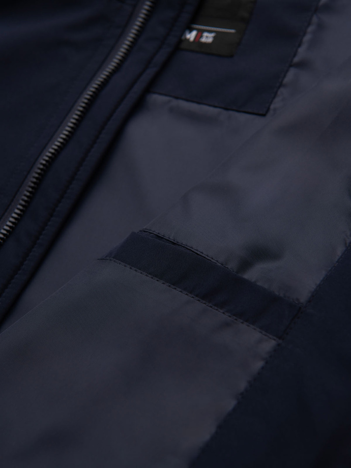 Pánská bunda s kapucí a vysokým límcem - tmavě modrá V2 OM-JANP-0222