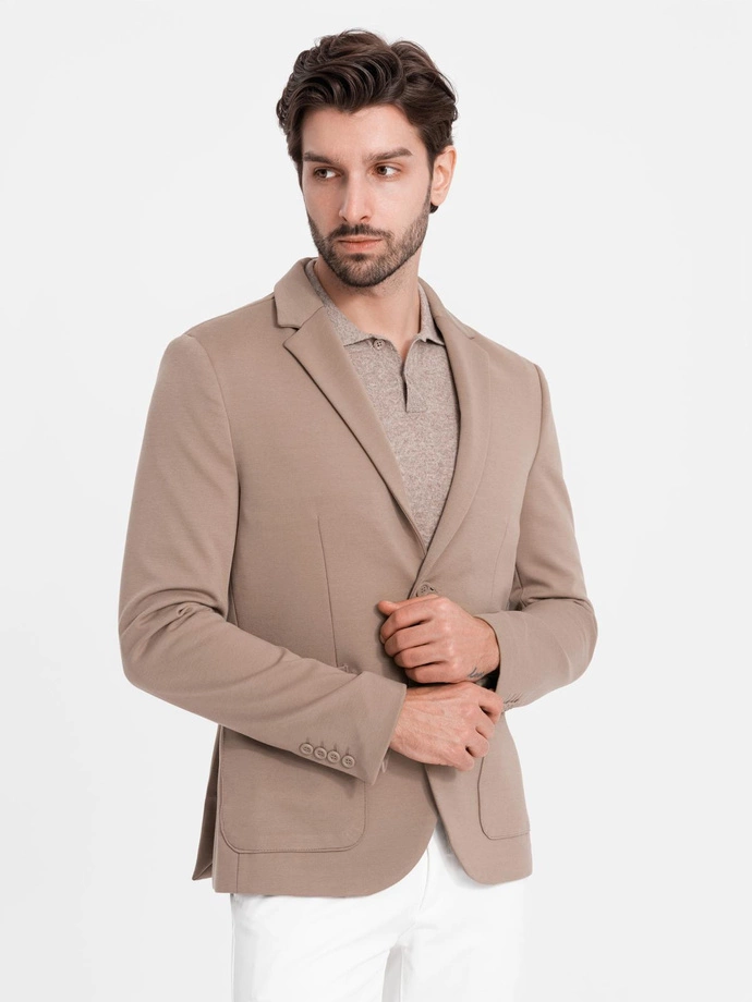 Men's jacket with patch pockets - dark beige V3 OM-BLZB-0127