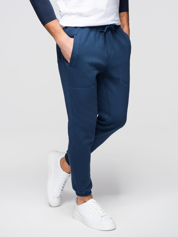 Pantaloni de trening bărbătești CARROT din tricot structurat - albastru închis V5 OM-PASK-0143
