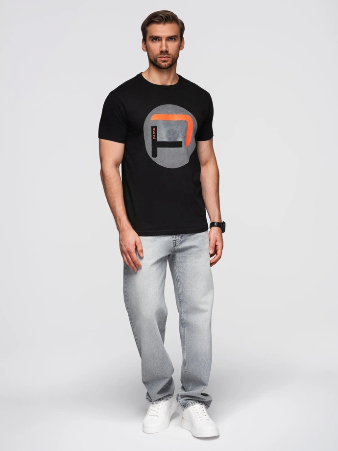 Tricou bărbătesc cu imprimeu mare - negru V2 OM-TSPT-0245