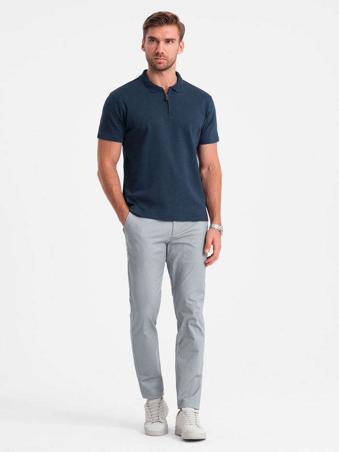 Pánske polo tričko s golierom na zips - tmavomodré V7 OM-POSS-0132