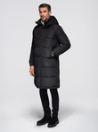 Men's quilted long jacket with detachable hood - black V1 OM-JALJ-0190