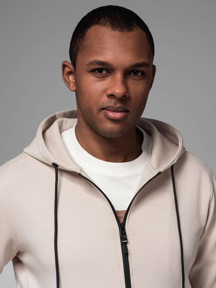 Sweatshirt unzipped hoodie in streetwear style - sand V6 OM-SSZP-0213