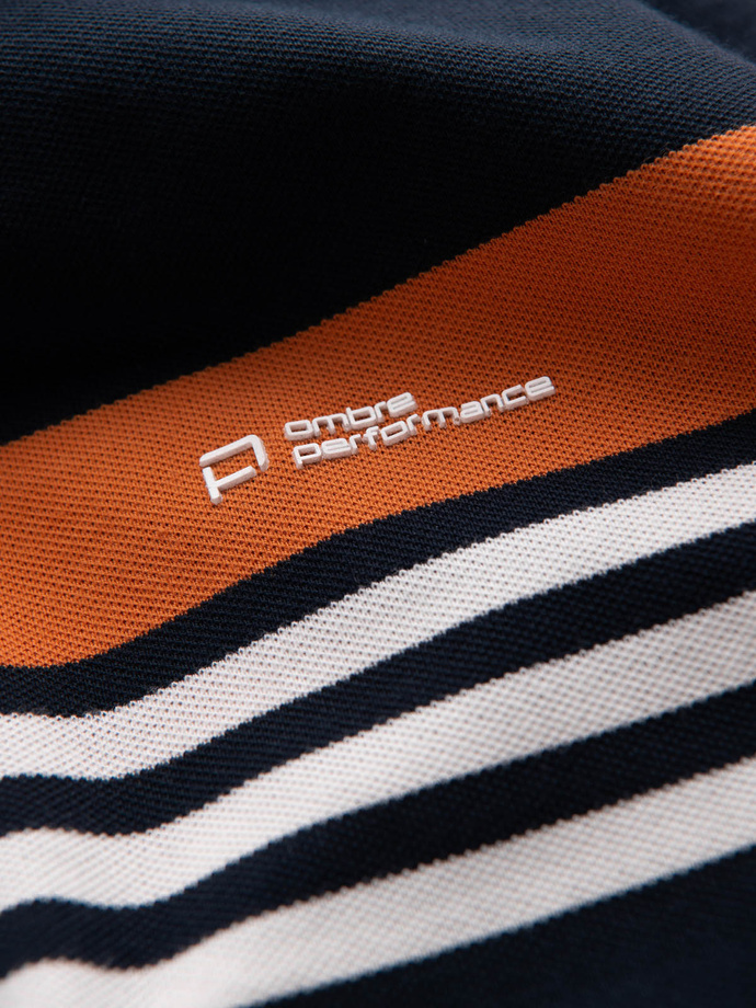 Tricou polo pentru bărbați cu dungi în două tonuri - albastru marin V1 OM-POSS-0127