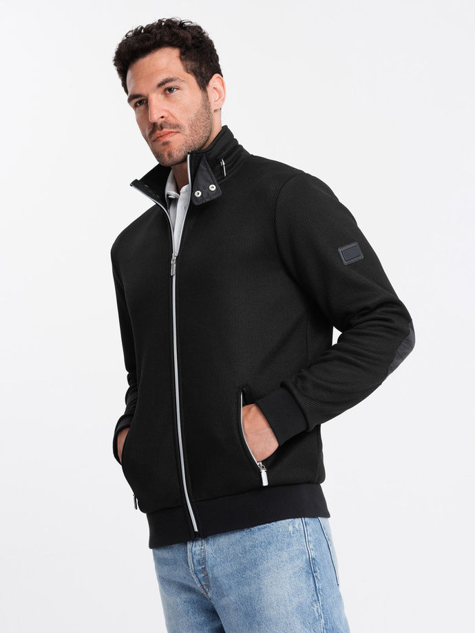 Men's jacket with high collar and fleece interior - black V1 OM-JANP-0154