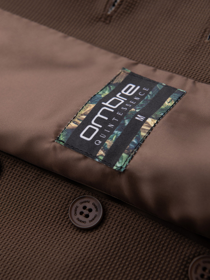 Costum bărbătesc fără revere - caramel V1 OM-BLZV-0112