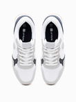 Men's shoes sneakers with combined materials and mesh - white and navy blue V3 OM-FOSL-0155