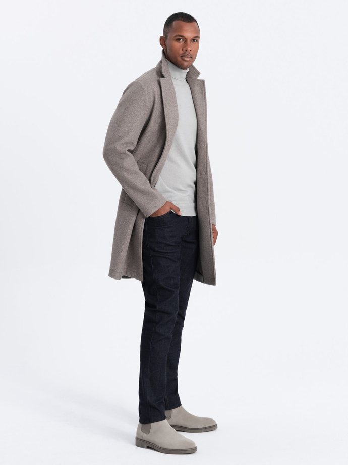 Pánsky ľahký jednoradový kabát - svetlohnedý V4 OM-COWC-0104