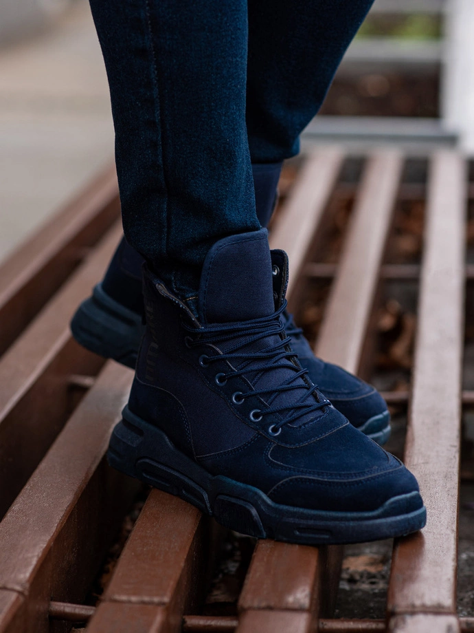 Men's ankle sneaker boots with sculpted sole - navy blue V4 OM-FOBO-0122