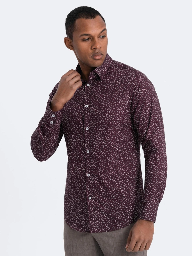 Men's cotton patterned SLIM FIT shirt - maroon V5 OM-SHCS-0151