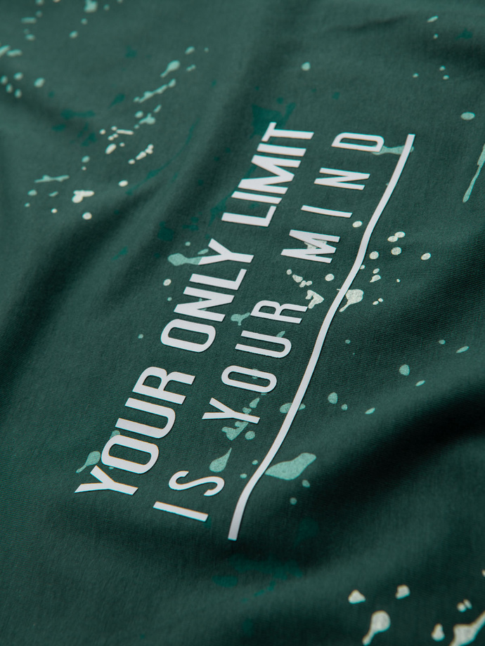 Vyriški marškinėliai su spauda ir apvalia iškirpte - žali V3 OM-TSFP-0187