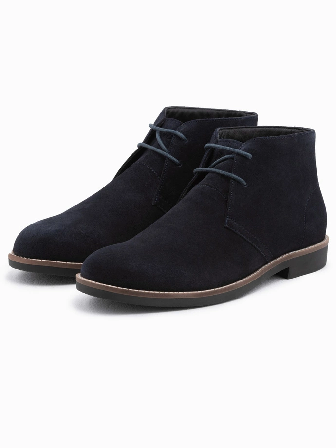 Men's leather tied ankle boots - navy blue V3 OM-FOCS-0136