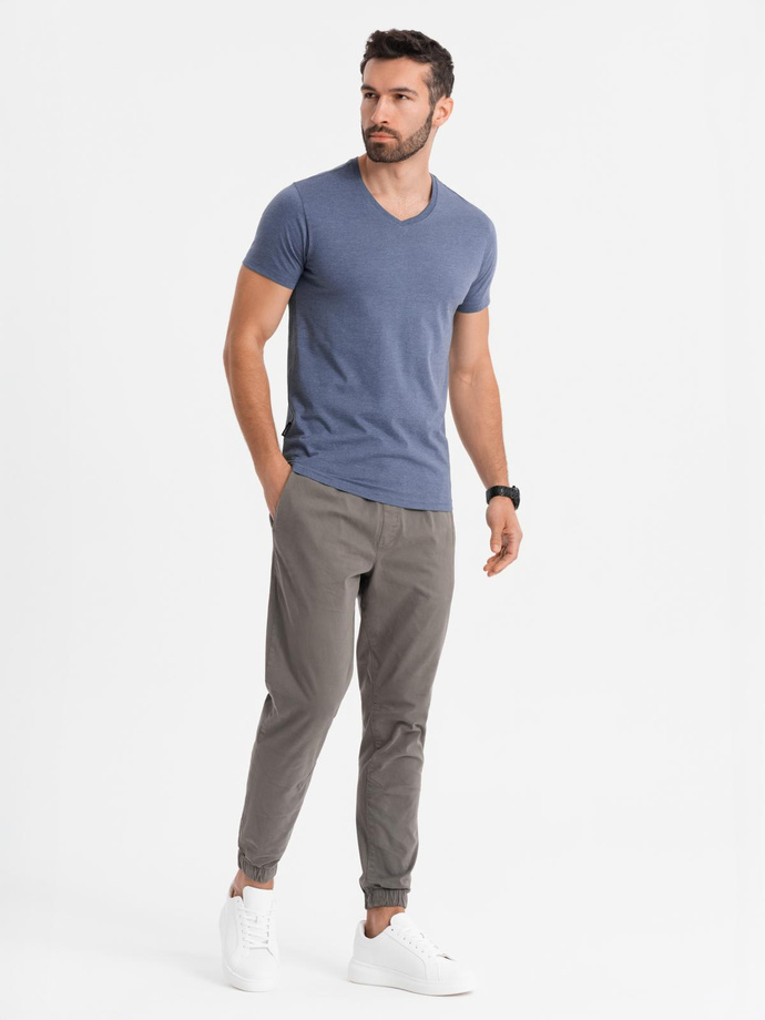 Men's BASIC classic cotton T-shirt with a serape neckline - blue melange V18 OM-TSBS-0237