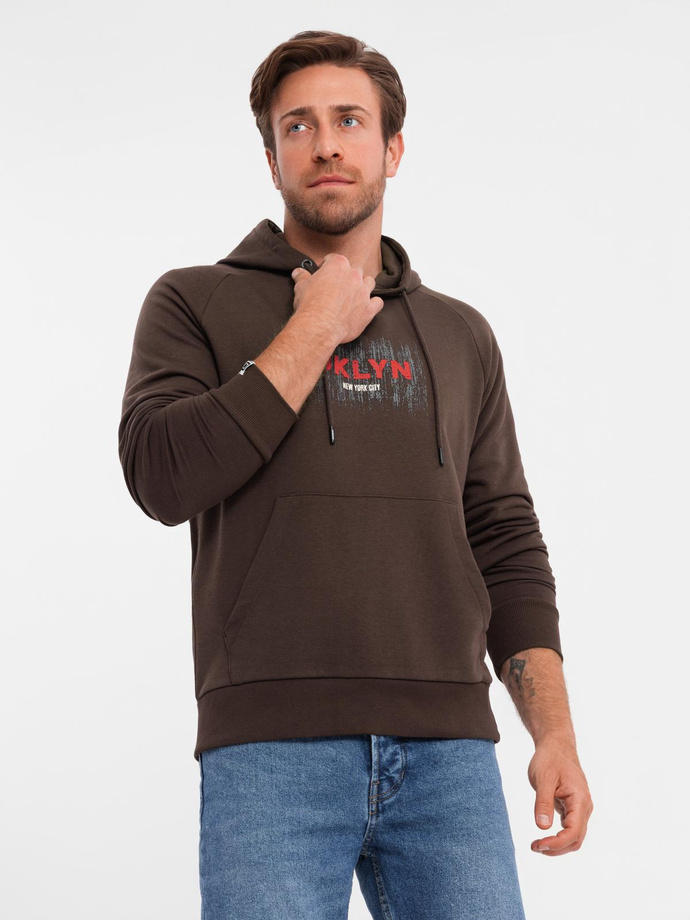 Men's Classic Printed Kangaroo Sweatshirt - Dark Brown V2 OM-SSPS-0150