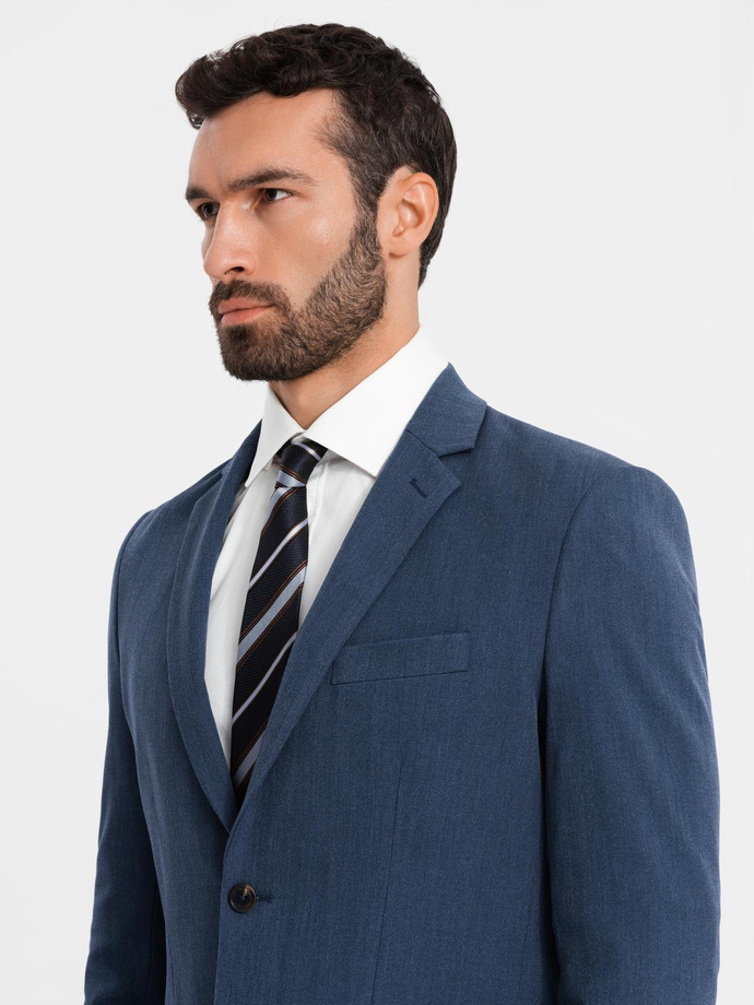 Jachetă elegantă SLIM FIT pentru bărbați cu raion - albastru închis V3 OM-BLZB-0135
