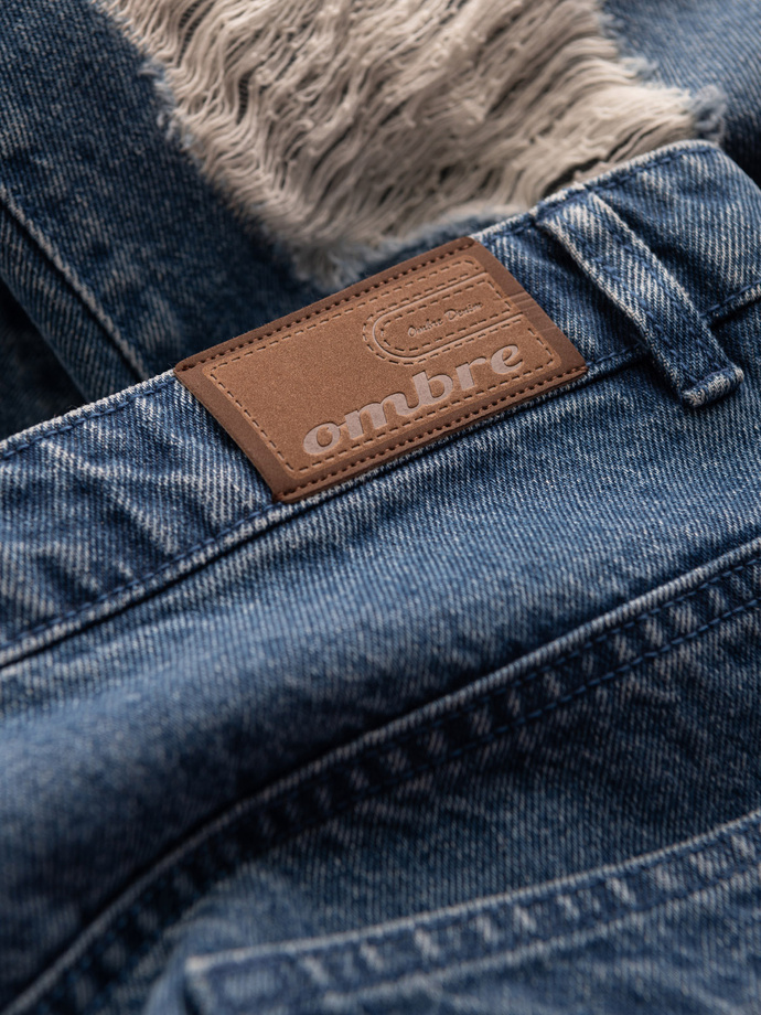 Pánské džínové kalhoty TAPERED FIT s dírami - tmavě modré V3 OM-PADP-0175
