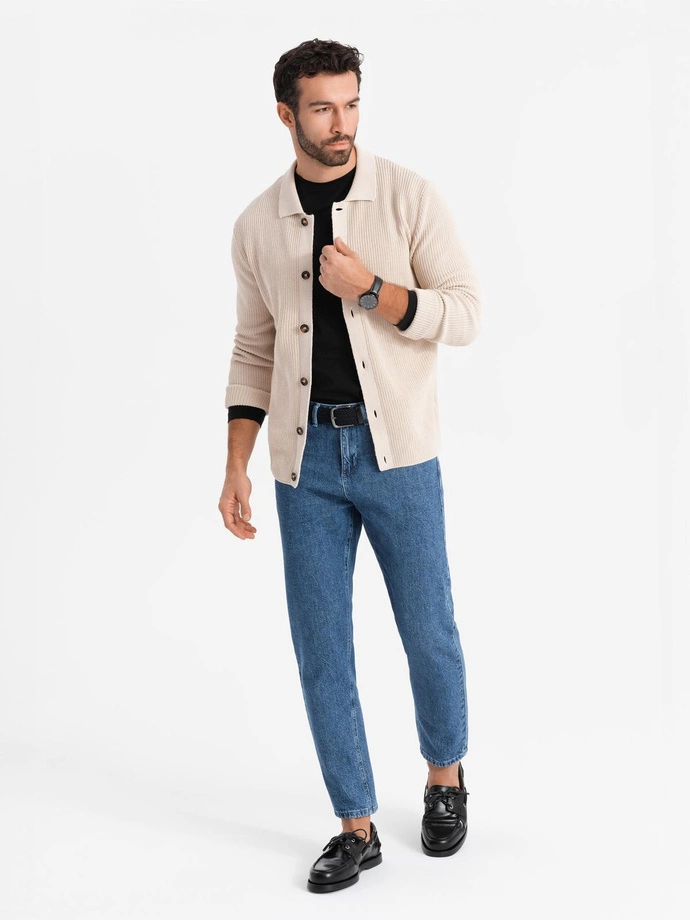 Vyriškos marmurinės džinsinės kelnės CARROT FIT - tamsiai mėlynos V2 OM-PADP-0225