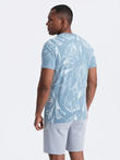Men's full-print t-shirt with contrasting leaves - blue V2 OM-TSFP-0180