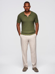 Men's knitted unbuttoned polo shirt - olive V1 OM-POSS-0157