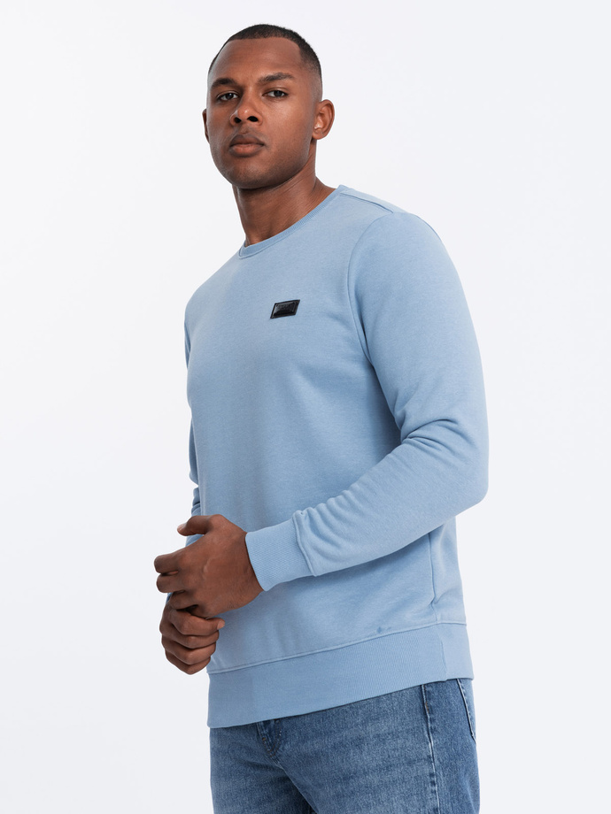 Men's non-stretch sweatshirt with metal pin - blue V3 OM-SSNZ-0136