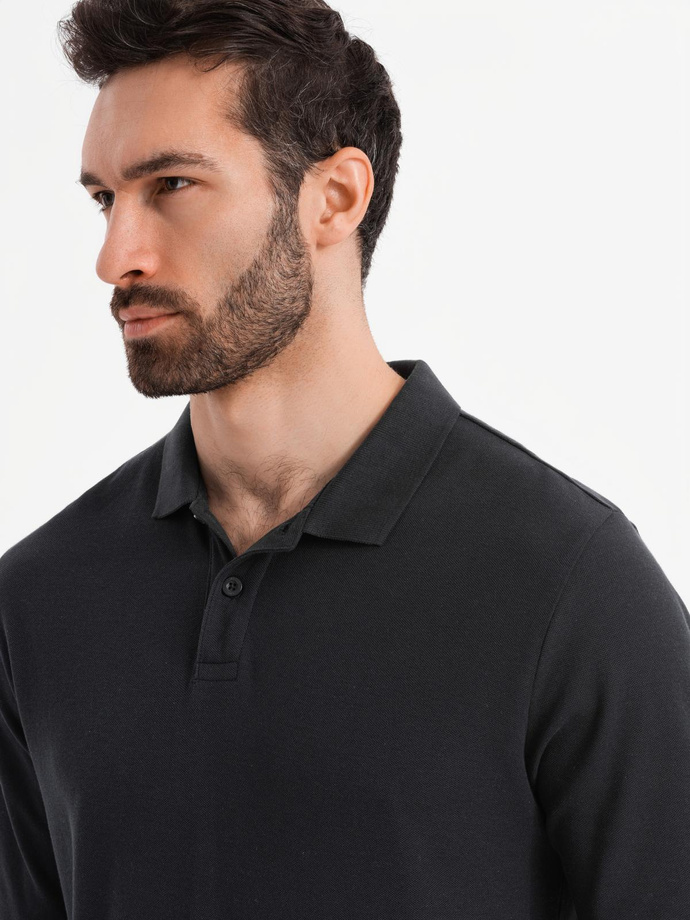 BASIC men's polo collar longsleeve - black V2 OM-POBL-0114