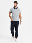 Men's polo shirt with colorful accents - gray melange V1 OM-POSS-0105