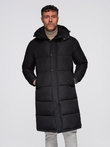 Men's long quilted winter jacket with hood - black V1 OM-JALJ-0309