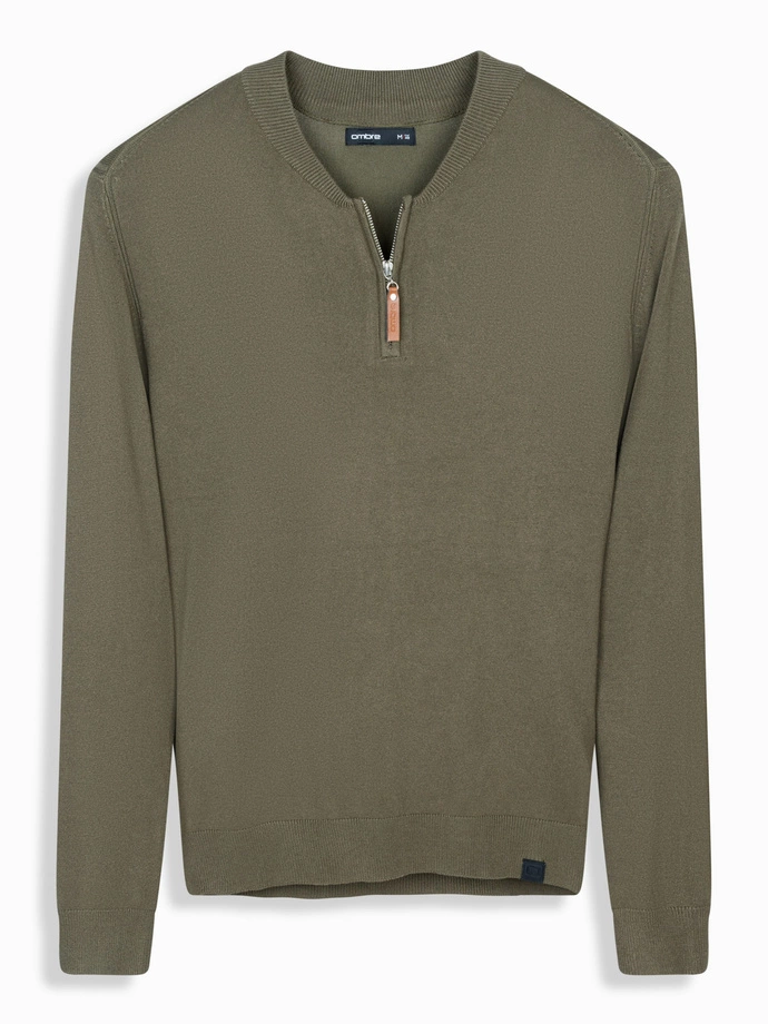 Men's sweater with viscose and spread neckline - olive V1 OM-SWZS-0124