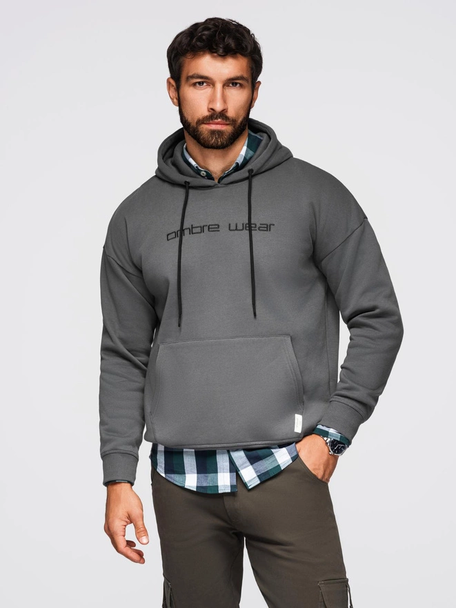 Unbuttoned men's sweatshirt with stand-up collar and hood - black V1 OM-SSZP-0216