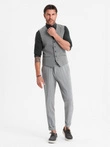 Elegantná pánska vesta SLIM FIT vo farbe rybej kosti - sivá V1 OM-BLZV-0143