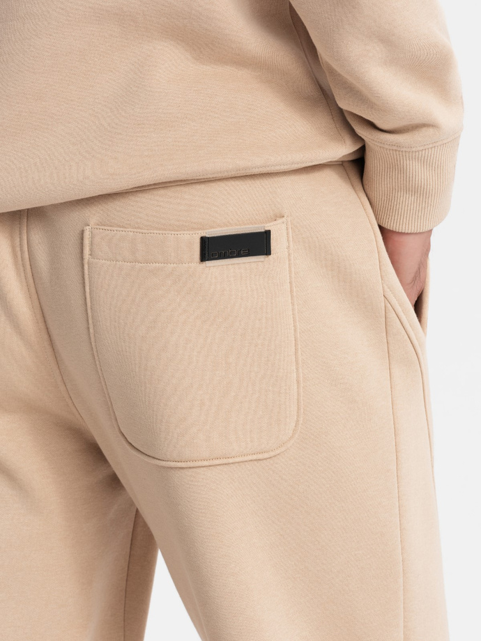 Set trening pentru bărbați BASIC hanorac kangaroo + pantaloni de jogging - bej V6 Z85