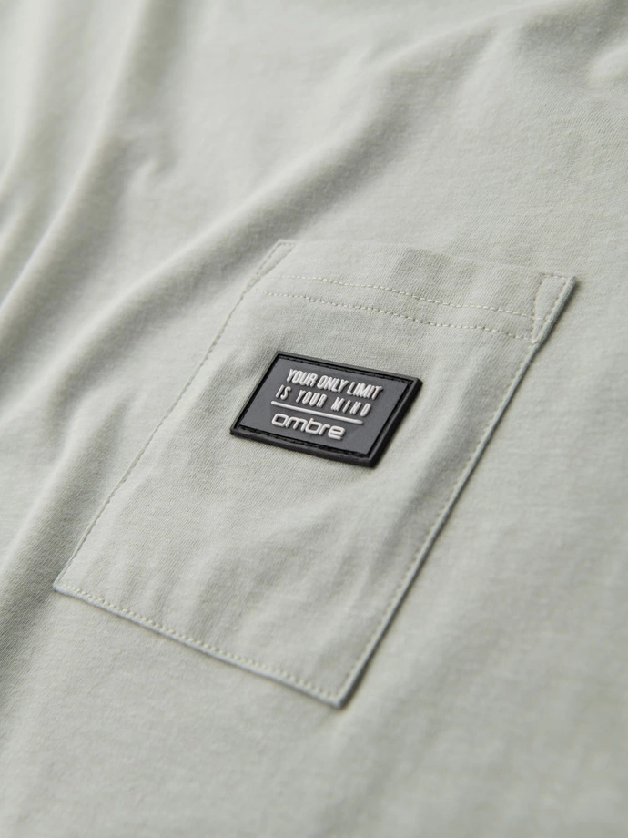 Casual men's t-shirt with pocket patch - light grey V2 OM-TSCT-0109