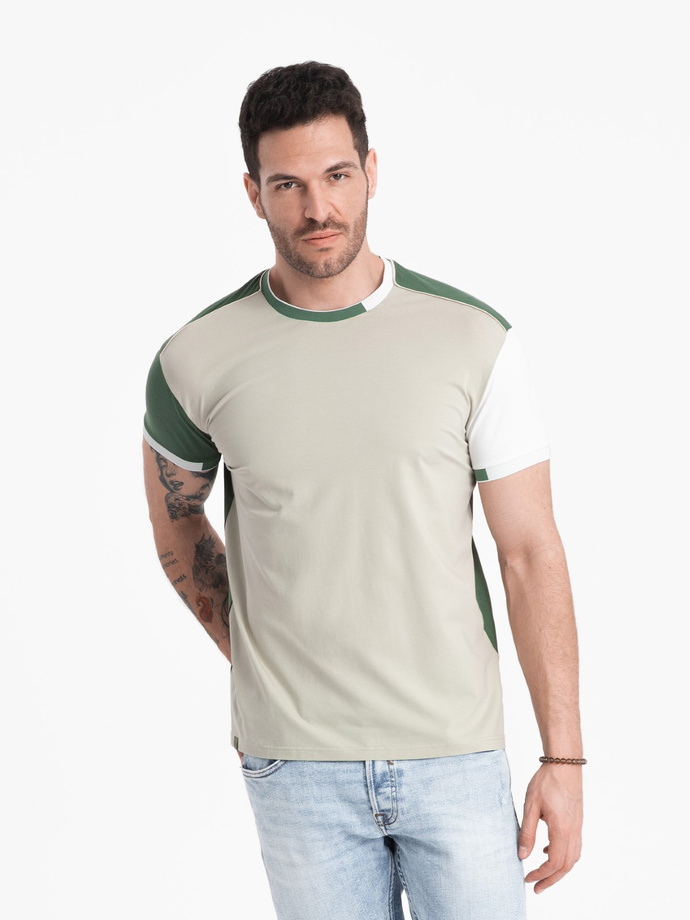 Tricou bărbătesc din elastan cu mâneci colorate - verde V5 OM-TSCT-0176