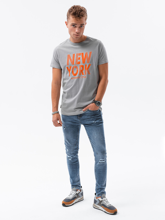 Tricou cu imprimeu pentru barbati V-24A- gri S1434