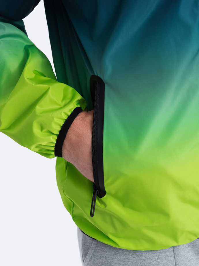 Jachetă sport pentru bărbați cu reflectoare - turcoaz și verde lime V1 OM-JANP-0105