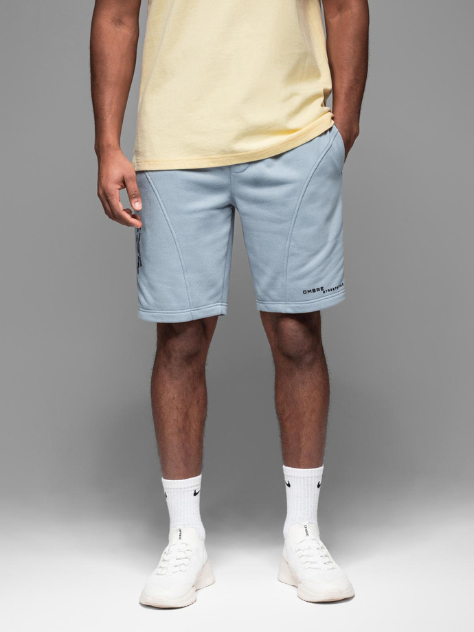 Fitted men's printed short sweat shorts - light blue V1 OM-SRSK-0138