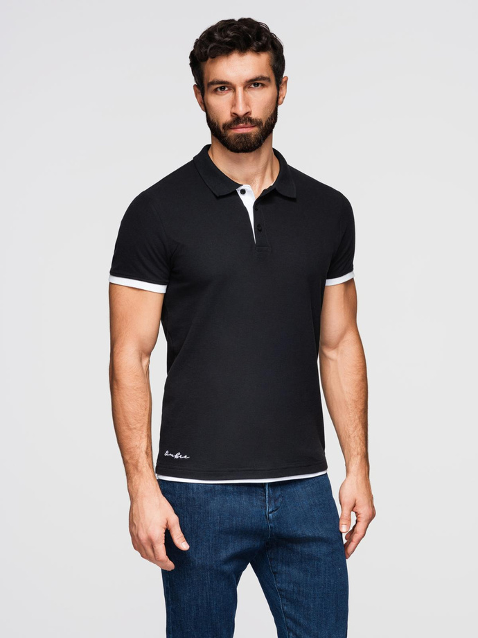 Men's cotton polo shirt with contrast trim - black V8 OM-POSS-0113