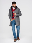 Men's melange long coat with hood - grey V1 OM-COWC-0122