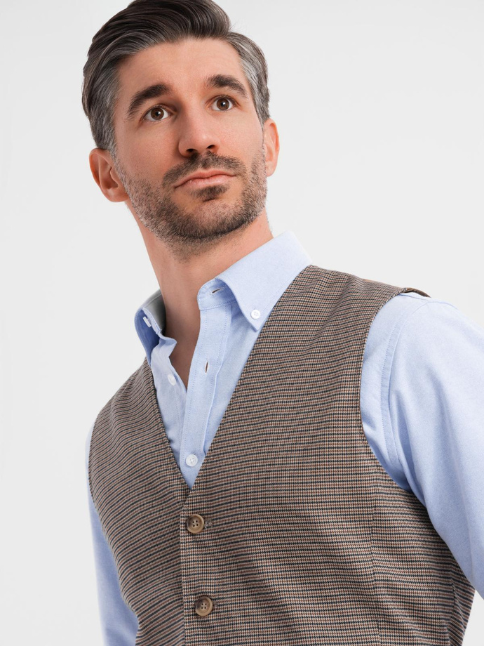 Jacquard casual men's vest without lapels - brown V1 OM-BLZV-0111