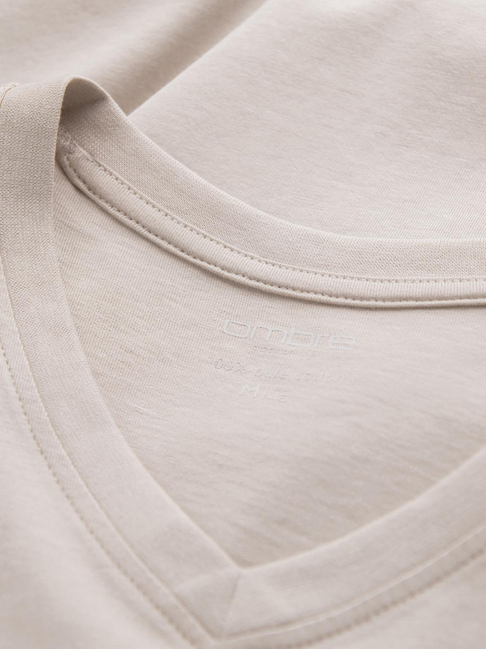 Men's unprinted longsleeve with v-neck - light beige V1 OM-LSBL-0108