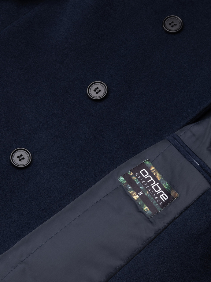 Pánsky kabát s asymetrickým zapínaním - tmavomodrý V3 OM-COWC-0102