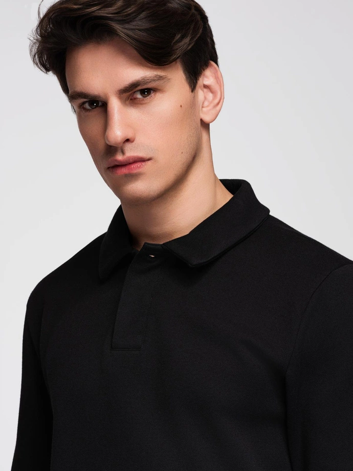 Hanorac cu guler polo structurat pentru bărbați - negru V8 OM-SSNZ-0149