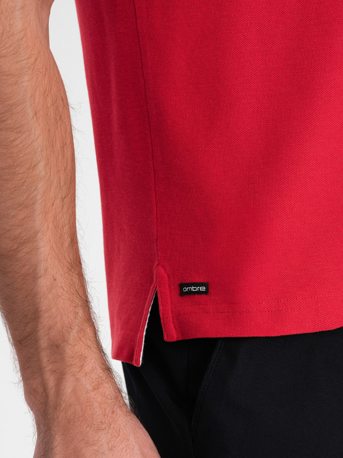 Pánska polokošeľa bez goliera - červená V2 OM-TSCT-0156