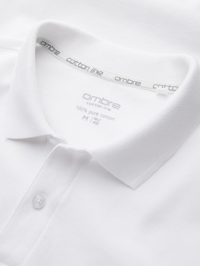 Jednofarebná pletená polokošeľa BASIC - biela V4 OM-POBS-0100