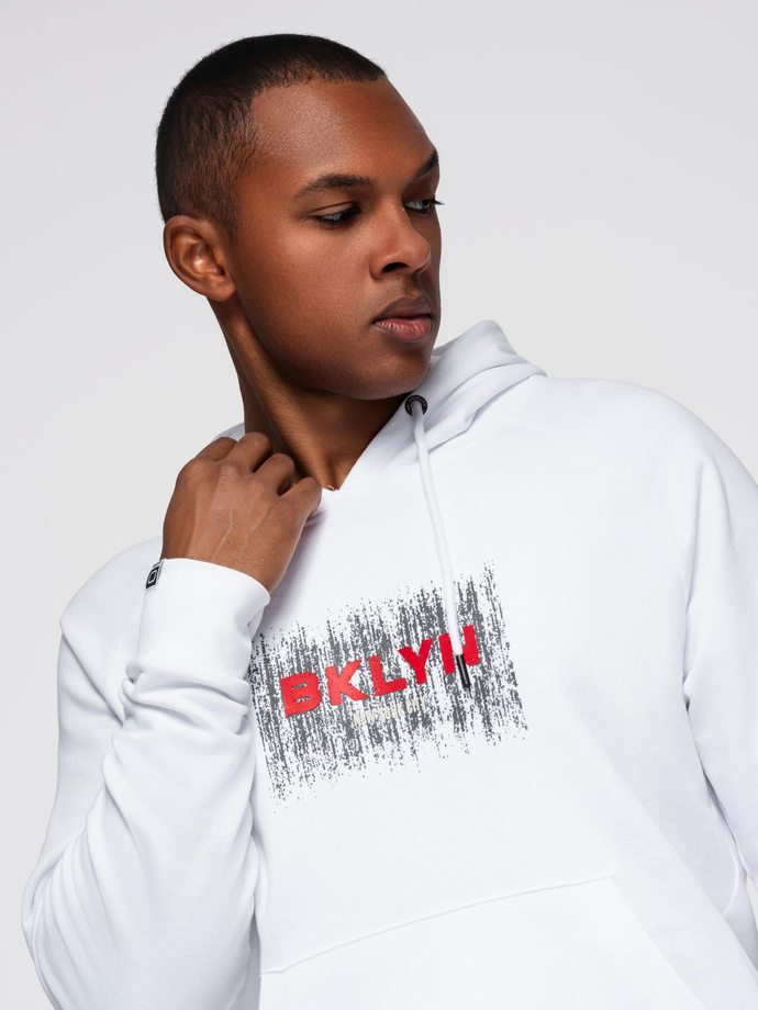 Men's classic printed kangaroo sweatshirt - white V1 OM-SSPS-0150