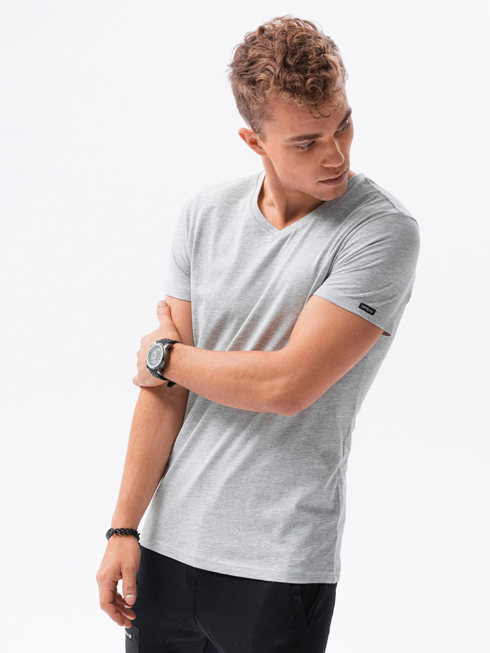 Classic BASIC men's tee-shirt with a serape neckline - grey melange V16 S1369